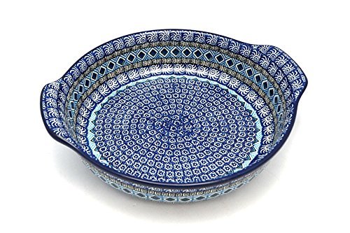 Polish Pottery Baker - Round with Grips - Large - Aztec Sky