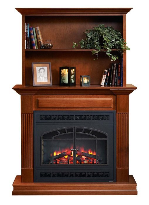 GreatCo Rio Grande Series Mantel with 41 In. Electric Fireplace, Arched Rectangular Front and Book Case N2
