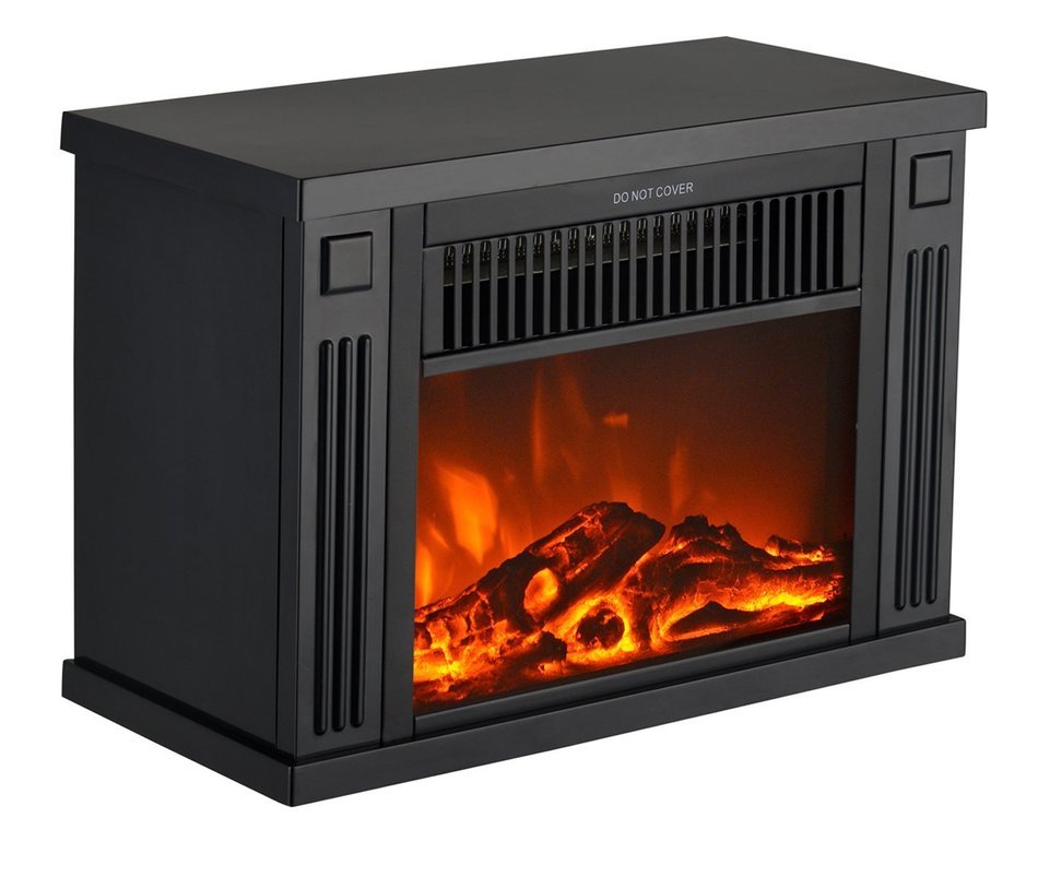 3G Plus 14" Mini Electric Fireplace Hearth Portable Heater Log Fuel Effect, 1000 Watt&mdash;Black N9
