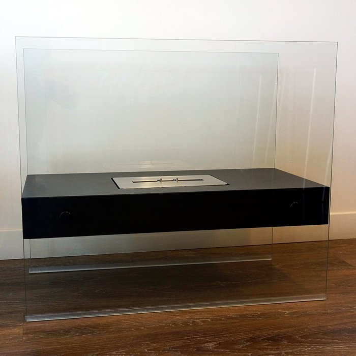 Chic Fireplaces Boston Black Luxury Large Size Free Standing Modern Bio-Ethanol Fireplace Tempered Glass and Stainless... N6
