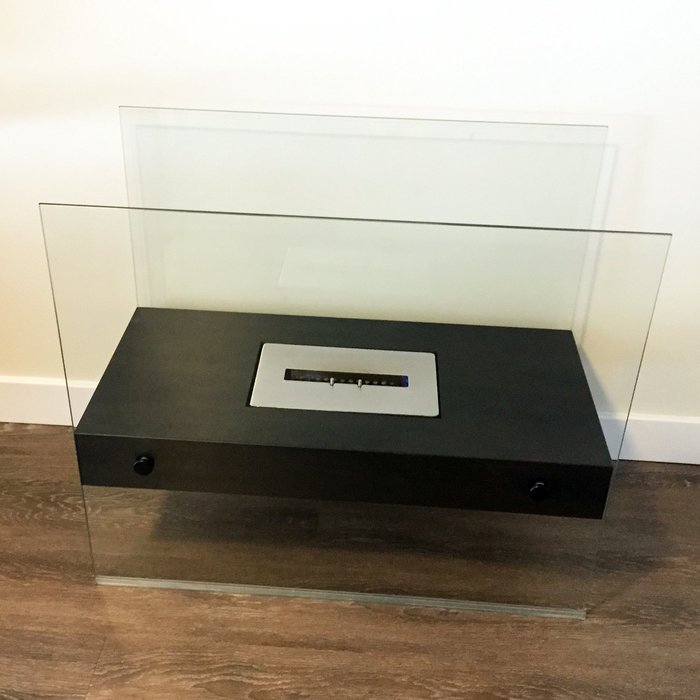 Chic Fireplaces Boston Black Luxury Large Size Free Standing Modern Bio-Ethanol Fireplace Tempered Glass and Stainless... N7