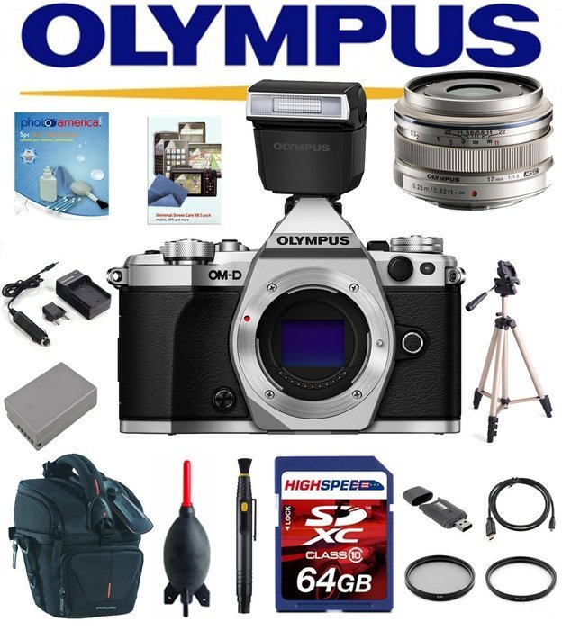 Olympus OM-D E-M5 Mark II W/ Olympus FL-LM3 Flash, Olympus M.Zuiko 17mm f1.8 Lens, 64GB Deluxe Kit OMD EM5 OMDEM5...