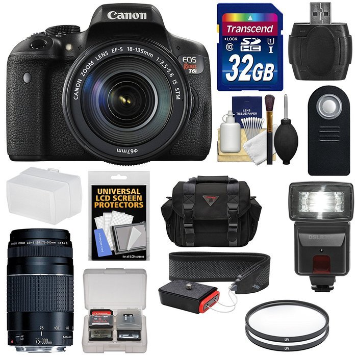 Canon EOS Rebel T6i Wi-Fi Digital SLR Camera & EF-S 18-135mm IS & 55-250mm IS STM Lens with 32GB Card + Case +...