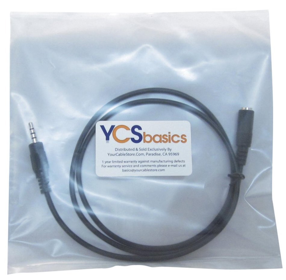 YCS Basics 12 foot 3.5mm male / female 4 conductor (3 ring cable)