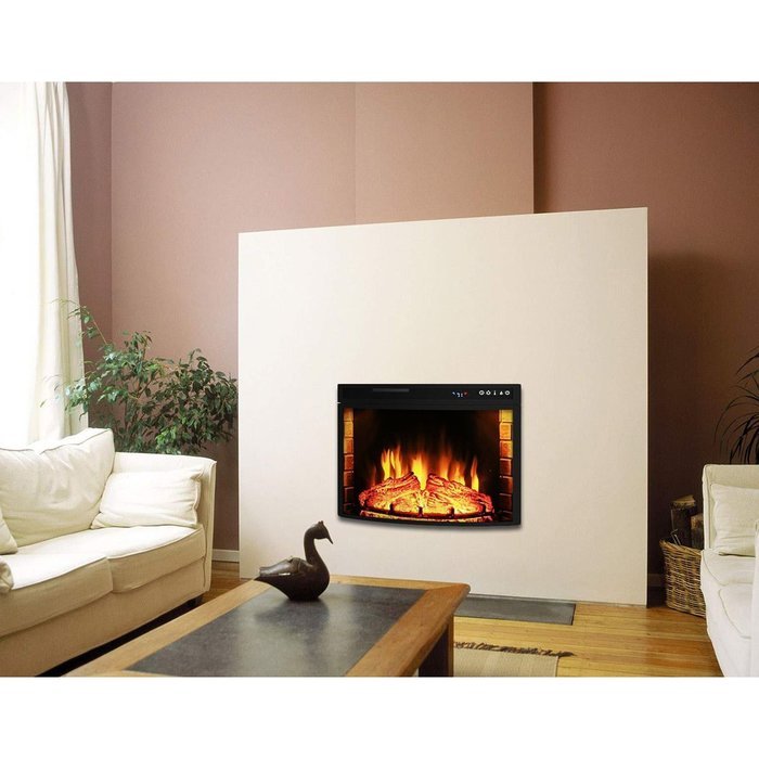 Elite Flame 26 Inch Curved Ventless Electric Space Heater Built-in Recessed Firebox Fireplace Insert