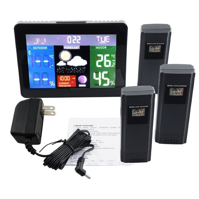 3 Wireless Sensor Weather Station WWVB RCC Thermometer Barometric Pressure RH% Indoor Outdoor Temperature Monitor... N2