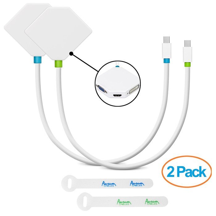 Aurum Cables Mini DisplayPort to HDMI + DVI + VGA Female Cable - 3 Pack Cable with 3 Piece Cable Ties - 1 Feet N2