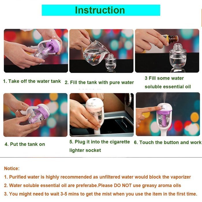 J&L Shop Car Aroma Diffuser Humidifier - Portable Mini Car Aromatherapy Humidifier Air Diffuser Purifier Freshener... N6