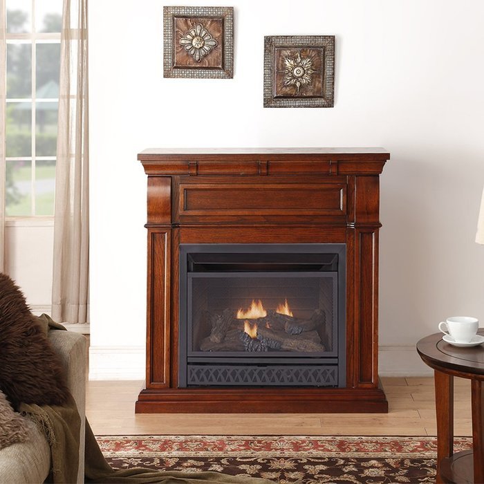 ProCom Dual Fuel Vent Free Gas Fireplace - 26,000 BTU, T-Stat Control, Chestnut Oak Finish
