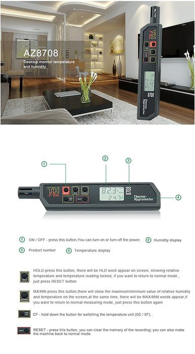 AZ 8708 Portable Mini Pen Type Indoor Industrial LCD Digital Temperature Hygrometer N7
