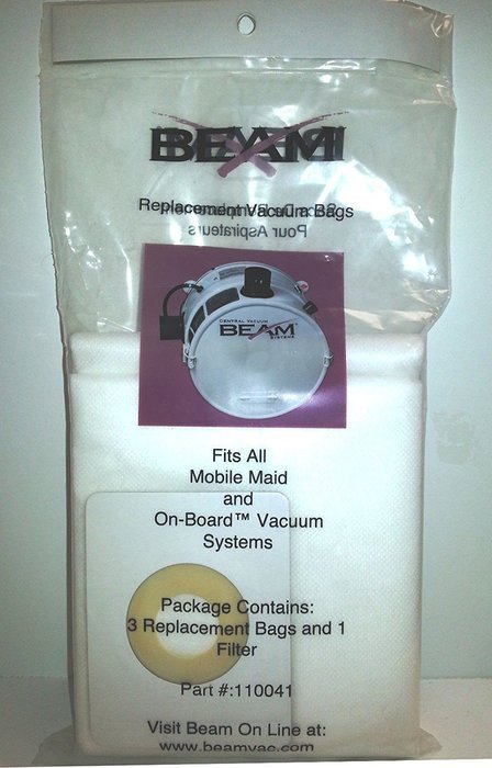 (Ship from USA) 3 pk GENUINE BEAM Vacuum Bags + 1 Filter for ON-BOARD VACS, Part 110041 N2