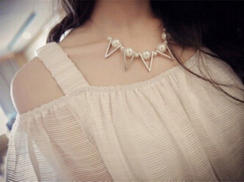 New Fashion Pearl Choker Chunky Statement Bib Pendant Chain Necklace Gift N2
