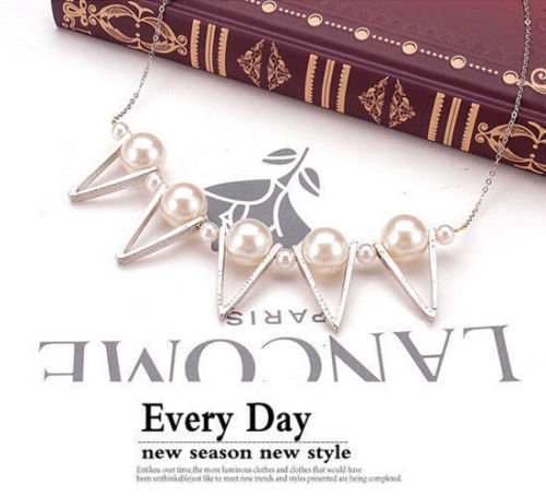 New Fashion Pearl Choker Chunky Statement Bib Pendant Chain Necklace Gift N3