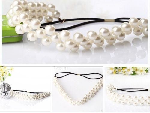 Handmade Bling Inlay Pearl Beaded Headband HairBand Hair Rubber Band Accessories N5