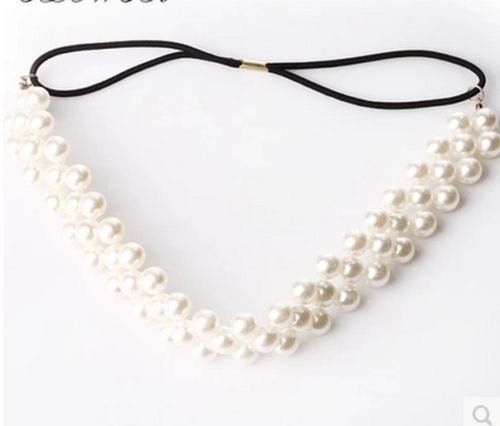 Handmade Bling Inlay Pearl Beaded Headband HairBand Hair Rubber Band Accessories N6