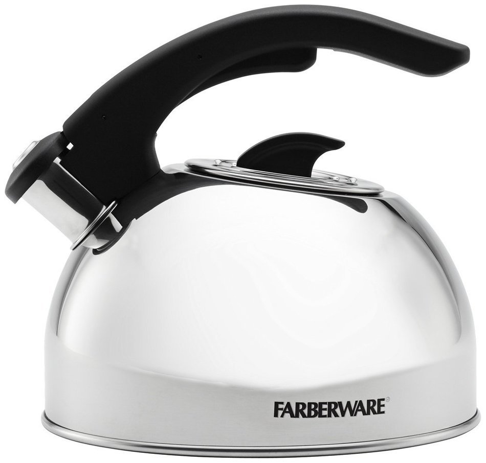 Farberware Classic Stainless Steel Teakettles 2-Quart Whistling Larkspur with Color Changing Logo