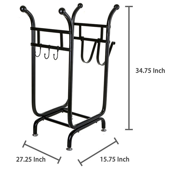 MyGift Firewood Rack, Log Holder with Starter Wood Storage & Tool Hooks, Black N6