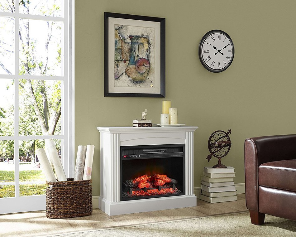 Whalen Furniture Fully Assembled Chesapeake 32" Mantel Electric Fireplace, Pure White
