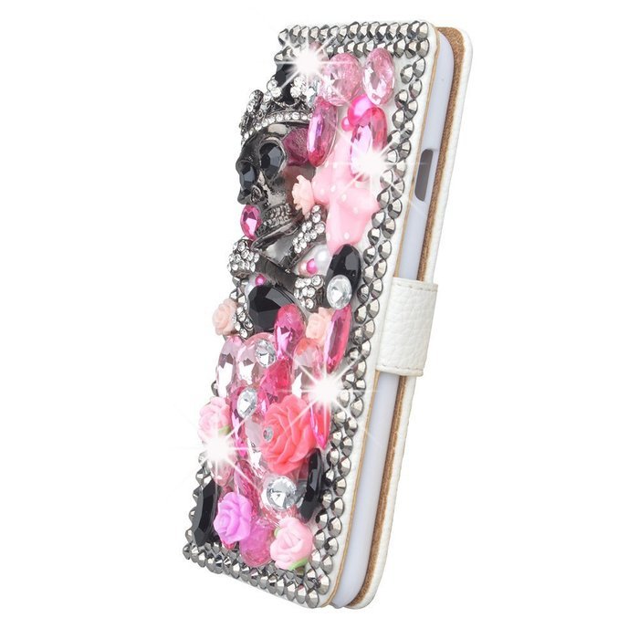 Spritech(TM) PU Leather Bling Phone Case For ZTE ZMAX Z970,Handmade Blue Crystal White Flower Accessary Design... N8