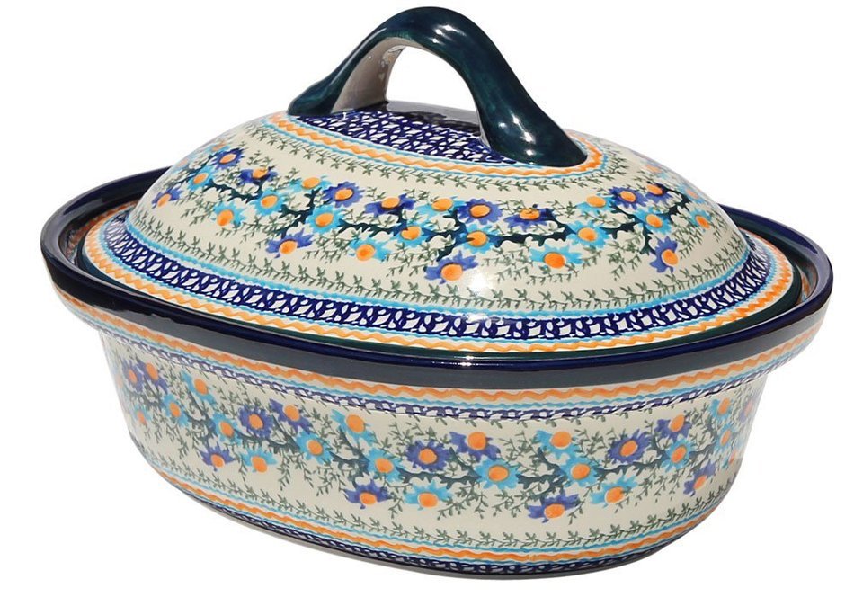 Polish Pottery Oval Casserole Dish From Zaklady Ceramiczne Boleslawiec #1158-du157 Unikat Pattern, Height: 7.6...