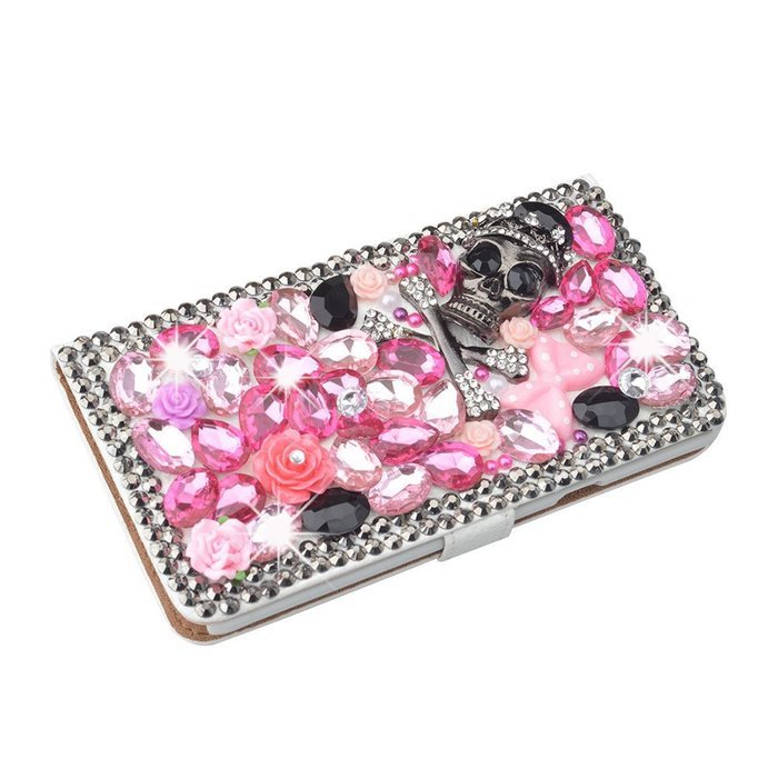 Spritech(TM) PU Leather Bling Phone Case For ZTE ZMAX Z970,Handmade Blue Crystal White Flower Accessary Design... N9