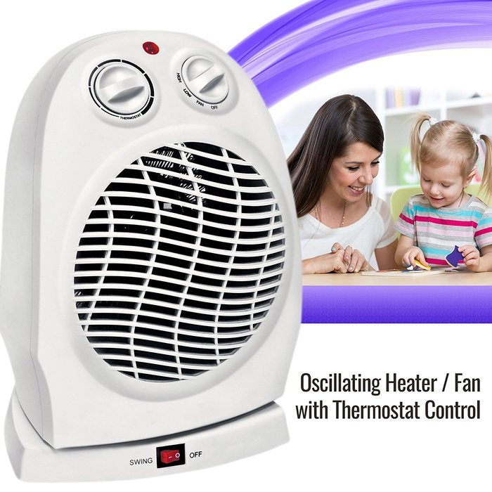 Oscillating Compact Space Heater Fan Portable Home Office 1500W, Adjustable Thermostat N3