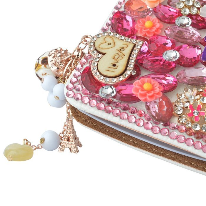 Spritech(TM) PU Leather Bling Phone Case For ZTE ZMAX Z970,Handmade Blue Crystal White Flower Accessary Design... N13