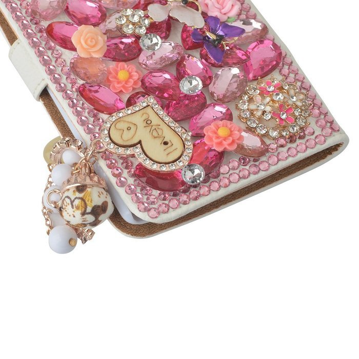 Spritech(TM) PU Leather Bling Phone Case For ZTE ZMAX Z970,Handmade Blue Crystal White Flower Accessary Design... N14