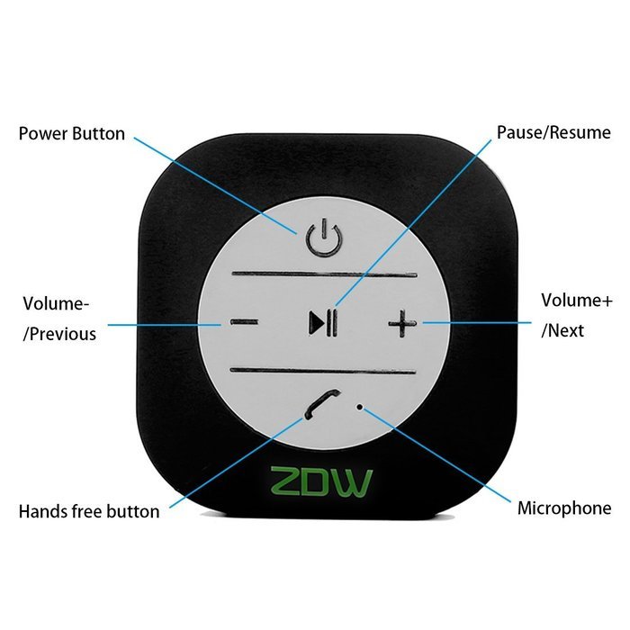 ZDW BTS-08 Bluetooth Waterproof Shower Speakers with Suction Cup, Black