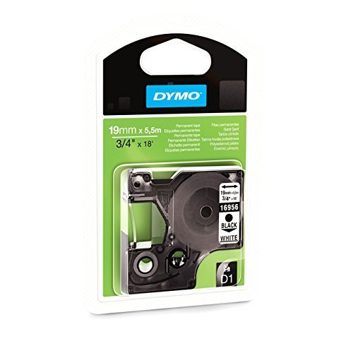 DYMO 16956 High-Performance Permanent Self-Adhesive D1 Polyester Tape, 3/4-inch, Black print on White, 18-foot...