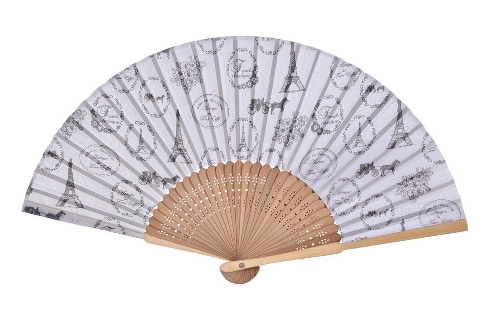 Salutto Hand Fan with Beautiful Fabric Printed (Grey Totem) N26