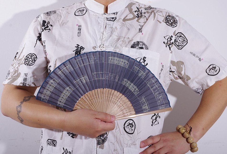 Salutto Hand Fan with Beautiful Fabric Printed (Grey Totem) N27