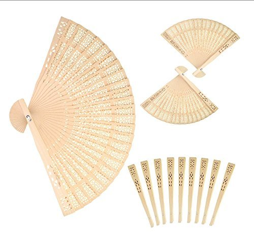 6MILES 72 Pcs Chinese Sandalwood Scented Wooden Openwork Personal Hand Held Folding Fans for Wedding Decoration...