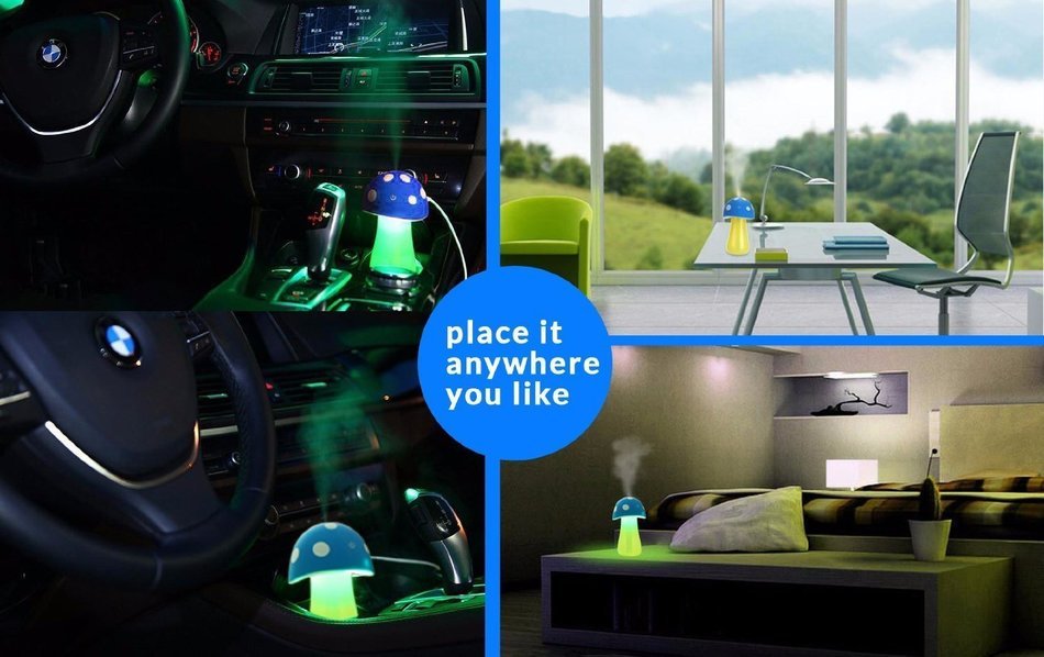 AmiCool 200ml Mushroom Mini USB Humidifier Purifier with LED Light for Office Home Car travel(Red) N12