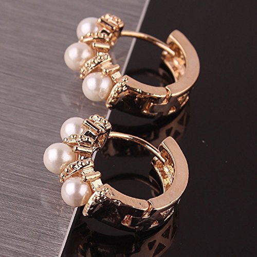 Pearl Round 14K Gold(not real) plated Hoop Earrings For Women Fashion Jewelry