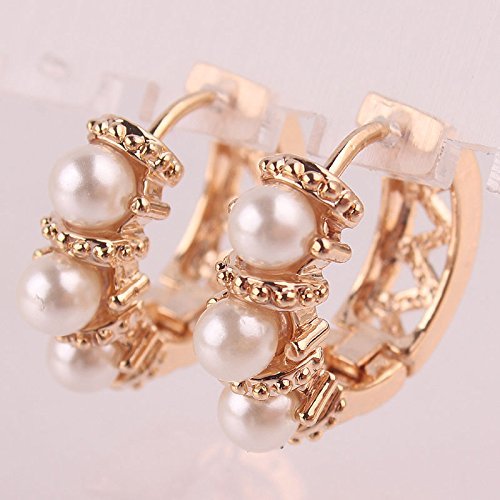Pearl Round 14K Gold(not real) plated Hoop Earrings For Women Fashion Jewelry N2