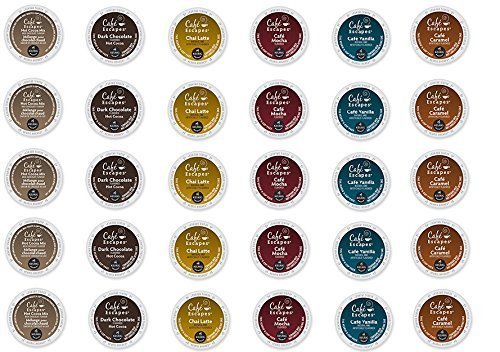 30 Count - Cafe Escape Variety K Cup For Keurig K-Cup Brewers - Cafe Caramel, Cafe Vanilla, Cafe Mocha, Chai Latte... N2