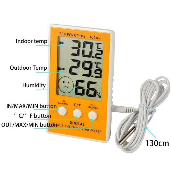 WiseField Digital Thermometer Hygrometer LCD Indoor Outdoor Temperature Humidity Meter N3