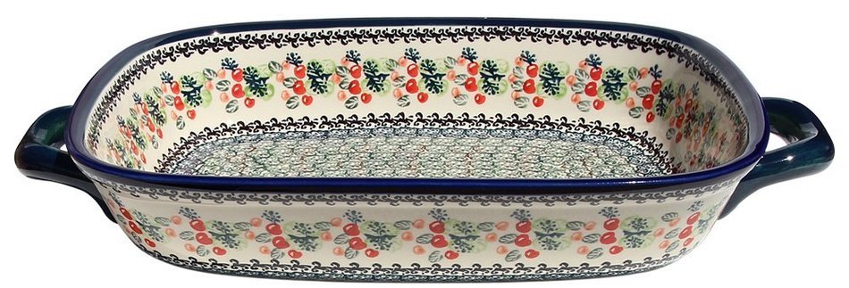 Polish Pottery Baking Dish with Handles From Zaklady Ceramiczne Boleslawiec #1345-du158 Unikat Pattern, Depth:...