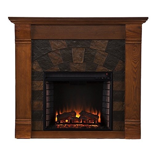 Upton Home Stonegate Antique Stone Stacked Oak Electric Fireplace N2