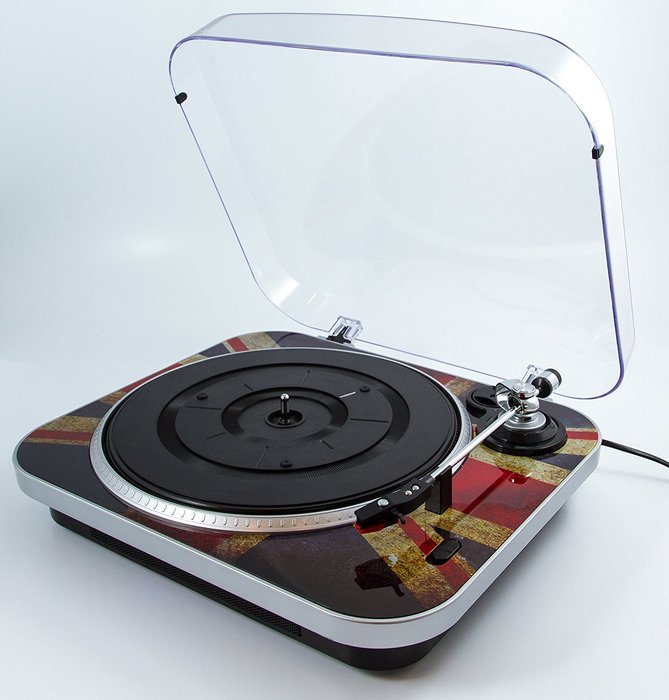 GPO Jam 3-Speed Stand Alone Vinyl Turntable with Built-In Speakers - Union Jack
