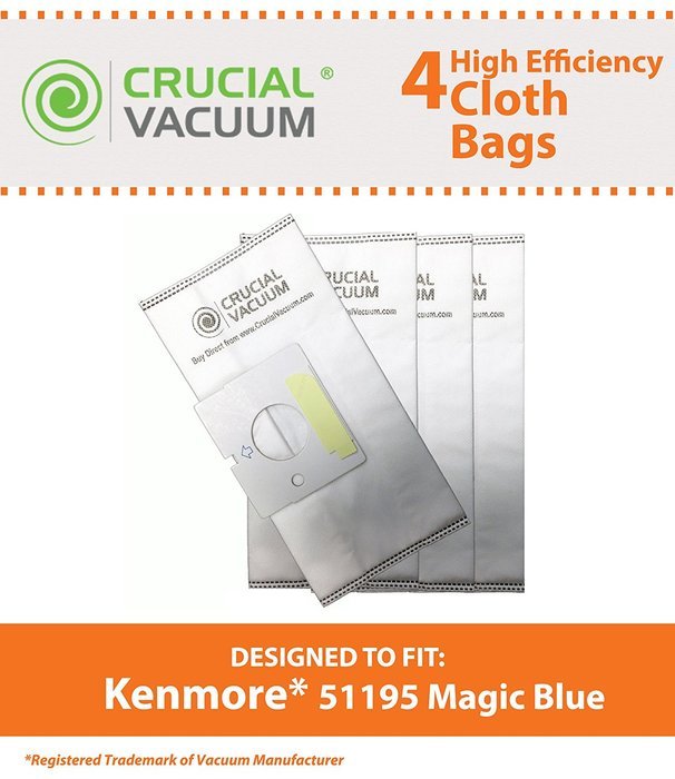 Crucial Vacuum 4 Kenmore 51195 Allergen Cloth Vacuum Bags Designed To Fit Kenmore Vacuum 51195 Magic Blue Canister...