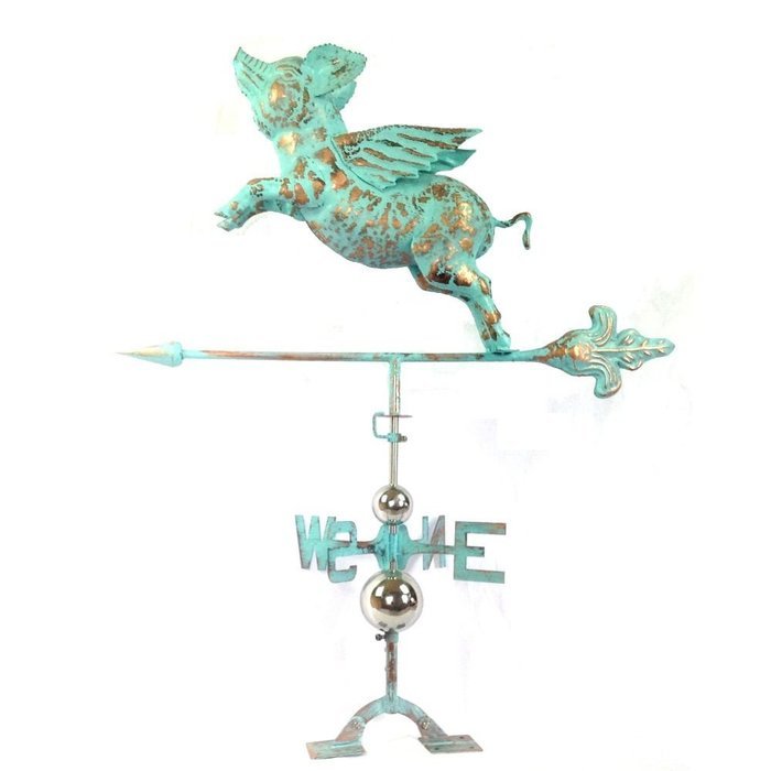 The Urban Port C215-123110 Antique Defined Copper Green Flying Pig Weathervane by Urban Port