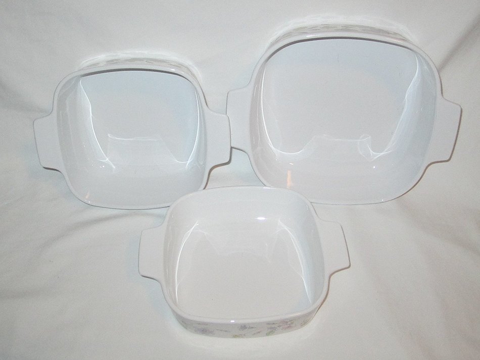 SET OF 6 - Vintage Corning Ware Pastel Bouquet 1 Liter, 1.5 Liter & 2 Liter Covered Casseroles N2