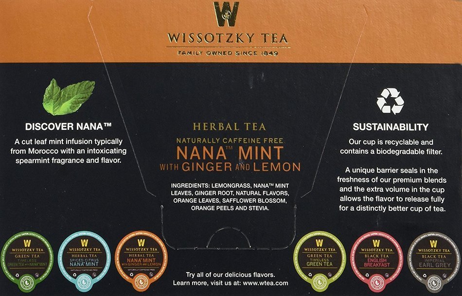 Wissotzky Tea Spiced Citrus Nana Mint Herbal Single Serve Cups for Keurig K Cups, 12 Count N16