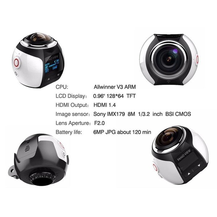 Cshine 360 Degree Mini WiFi Panoramic Video Camera 2448P 30fps 16MP Photo 3D Sports DV VR Video And Image ABS(...