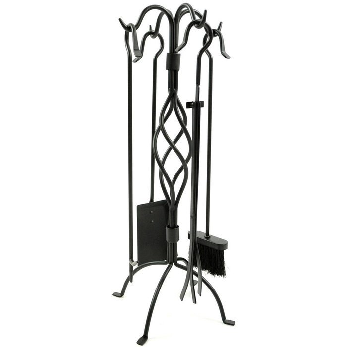 WoodEze FT3501A 5 Piece Black Spiral Design Fireplace Tool Set N4
