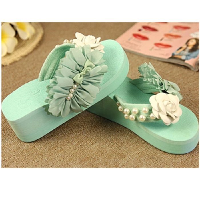 KAKA(TM) Women's Fashion Rhinestone Glitter Studded Crystal Flower Thong Sandals Flip Flops Sandals&pound;&uml;Light green&pound;-8
