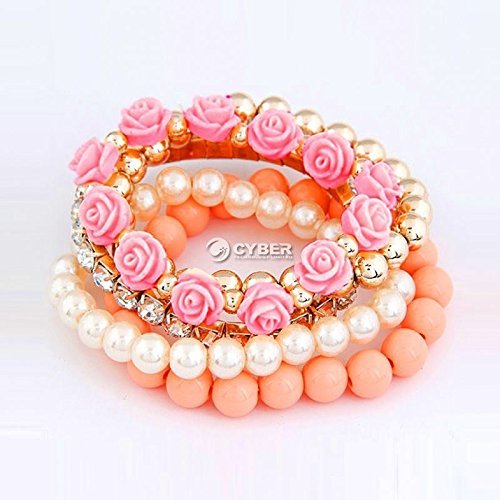Mix Flower Beads Stretch Bracelet Temperament Alloy Resin Rhinestone Bangle DZ88