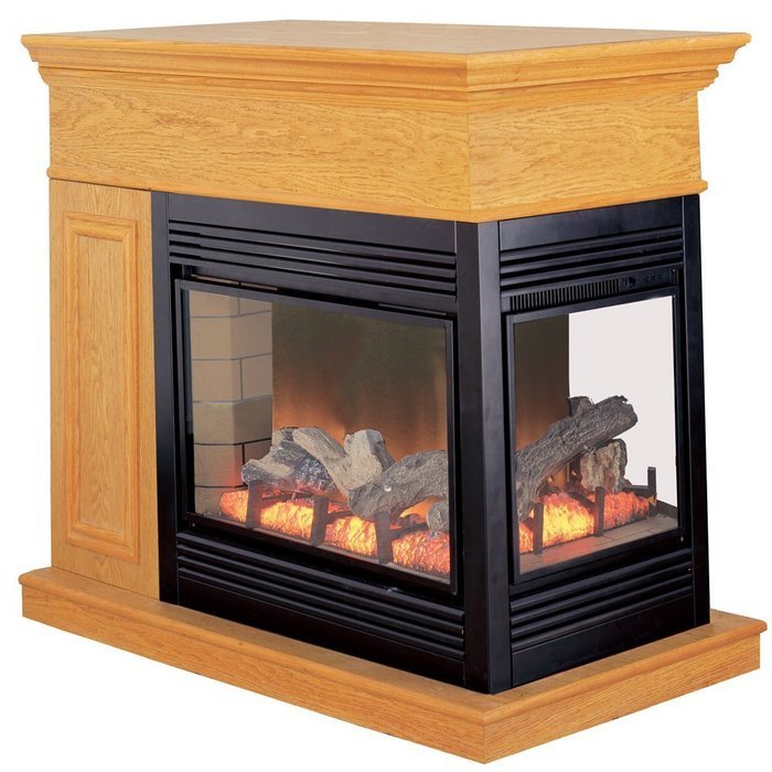 Electric Peninsula Fireplace With Remote Control - Oak Finish, Model# SPE28RE-O